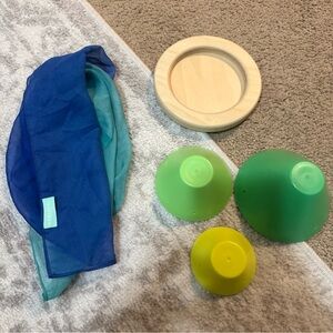 Misc lovevery play kit items- roll and build cone kit, bright and light scarf